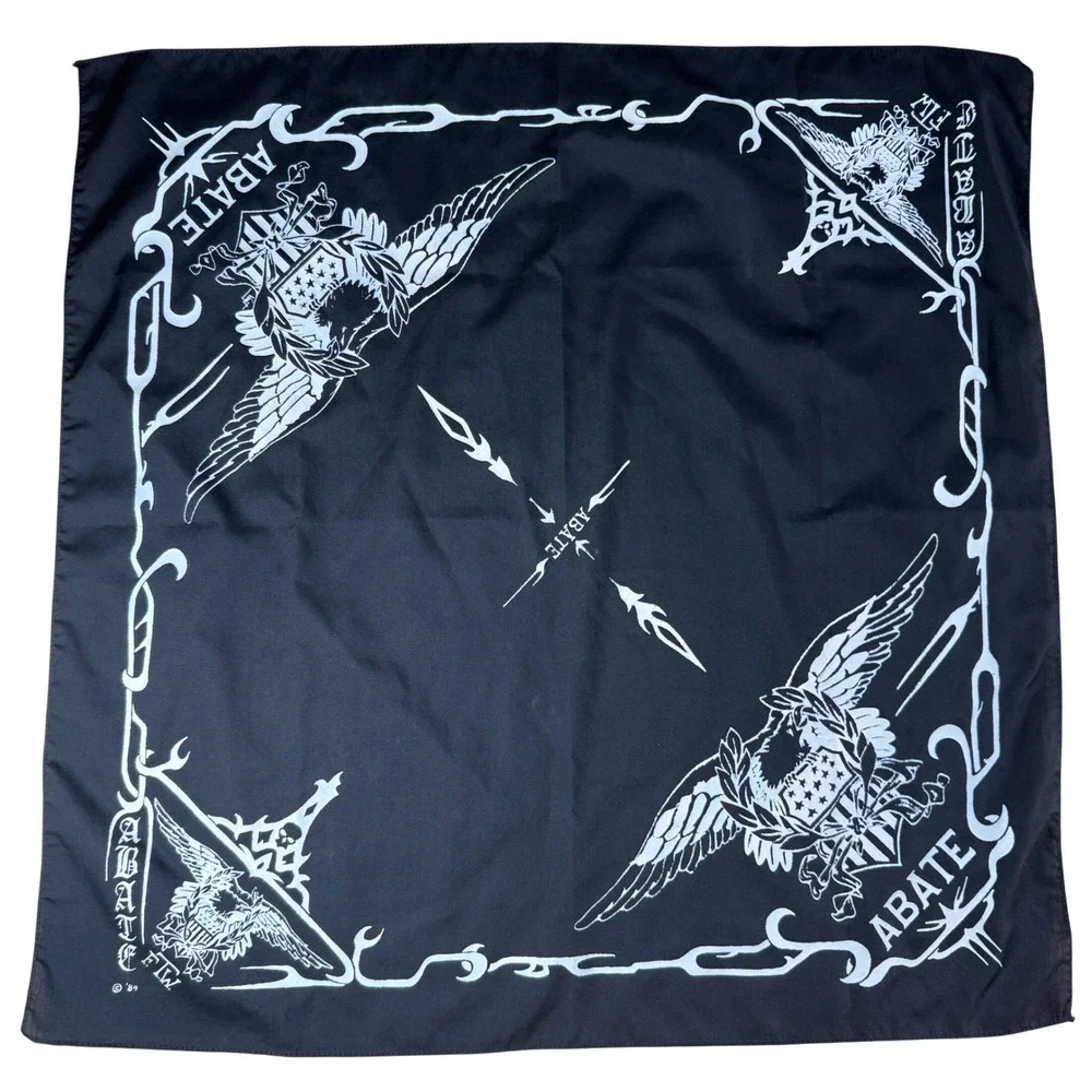 Vintage 1984 ABATE FTW Biker Bandana Black Eagle Graphic Motorcycle Scarf